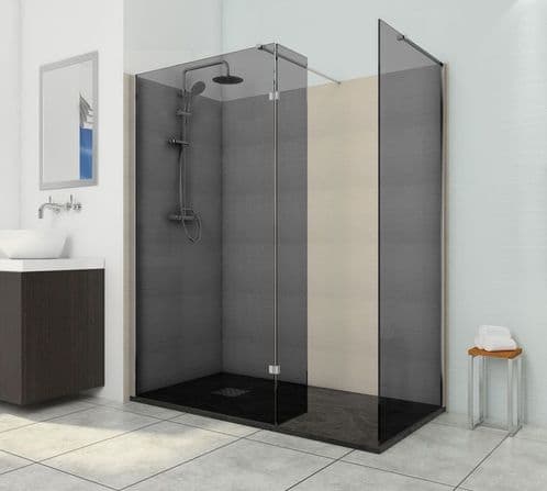 800mm Smoked with 300mm Return Black 8mm Glass Wet Room Shower Screen Walk-In Panel