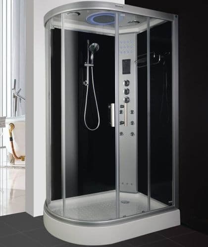 Lisna Waters LW18 1200 x 800 Steam Shower Cabin Right Handed Black Offset Quadrant Enclosure