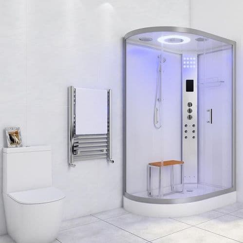 Lisna Waters LW18 1200 x 800 Steam Shower Cabin Right Handed White Offset Quadrant Enclosure