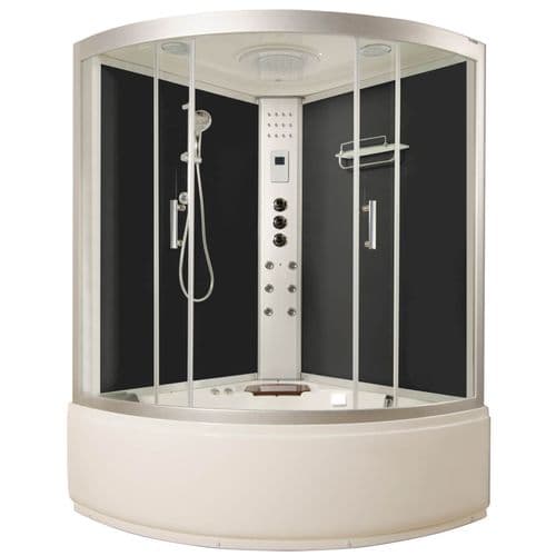 Lisna Waters LWST Black Corner Steam Shower Cabin Whirlpool and Airspa Bath 1350mm x 1350mm
