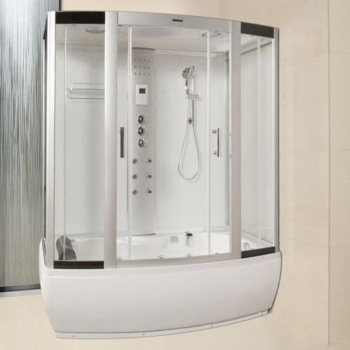 Lisna Waters LWW3 1700mm x 900mm Steam Shower Cabin Whirlpool and Airspa Bath - White