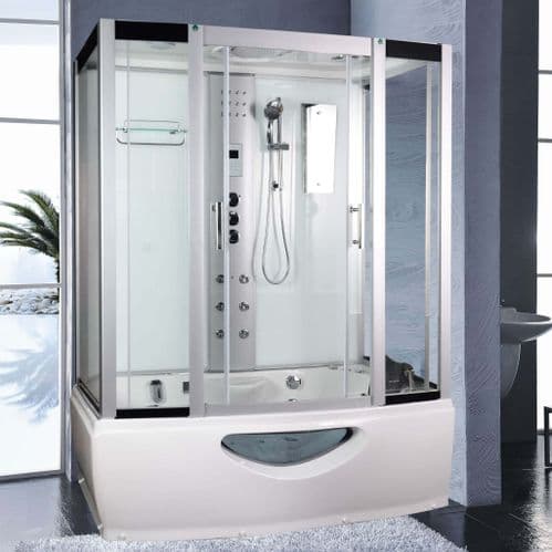 Lisna Waters Ohio 1670 x 850mm White Steam Shower Whirlpool and Airspa Bath