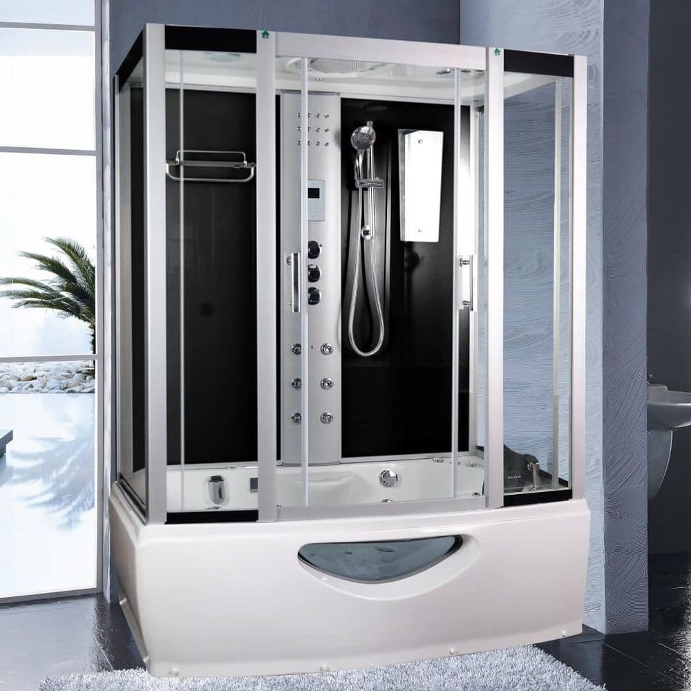 Lisna Waters Ohio 1670mm X 850mm Black Steam Shower Whirlpool And
