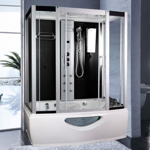 Lisna Waters Ohio 1670mm x 850mm Black Steam Shower Whirlpool and Airspa Bath