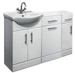 NUIE 1350mm Bathroom Furniture  650mm Basin White Vanity Unit 350mm Linen Basket