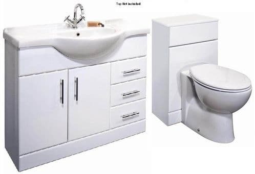 NUIE Classic 1050mm Bathroom Vanity Unit & WC UNIT BTW Toilet 1550mm Combination Set