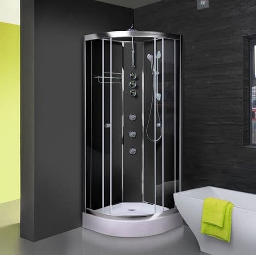 Opus iLock 1000 Hydro Shower Cabin 1000mm x 1000mm Carbon Black Glass Cabinet - 20 Minute Build