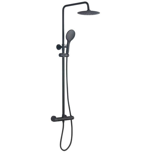 Black Mixer Shower Round TMV2 Thermostatic Drench Top Head with Riser Rail and Detachable Head
