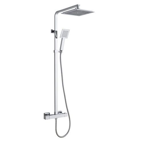 Bliss Chrome Square TMV2 Thermostatic Fixed Head Shower with Riser Rail and Detachable Head