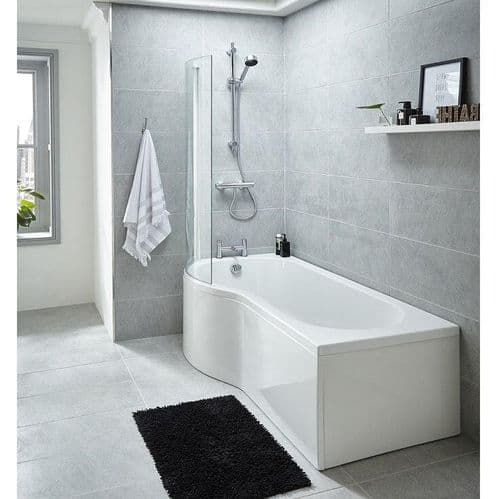 Jupiter 1700mm Left Hand Whirlpool P Shaped Shower Bath with 8 Jets