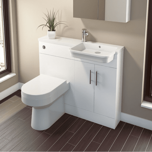 Jupiter Ria Gloss White 1000mm L-Shape Vanity Unit Furniture Suite With Semi Recessed Basin LITHP003