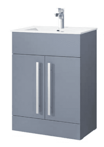 Jupiter Sorrento Floor Standing Grey Double Door Vanity Unit & Basin With Satin Handles