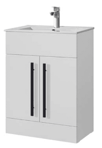 Jupiter Sorrento Floor Standing White Double Door Vanity Unit & Basin With Black Handles