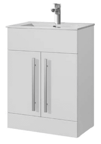 Jupiter Sorrento Floor Standing White Double Door Vanity Unit & Basin With Satin Handles