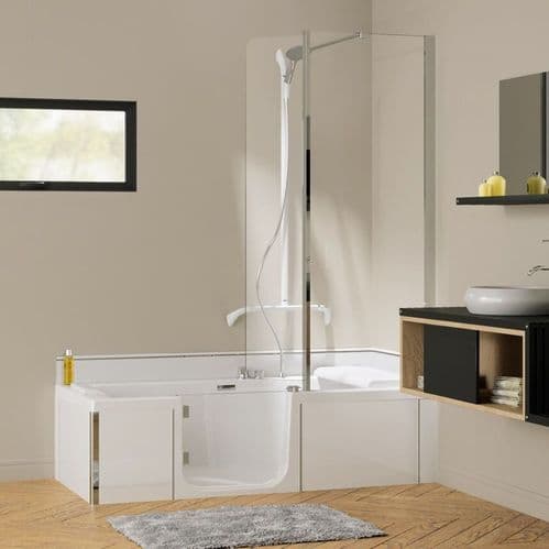 Kineduo White 1600mm x 750mm Left Handed Easy Access Shower Walk in Bath