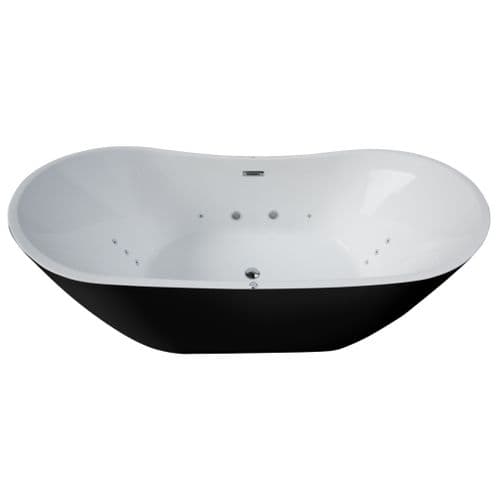Lisna Waters Grace Gloss Black 1800mm x 900mm 12 Spa Jets Double Ended Freestanding Whirlpool Bath
