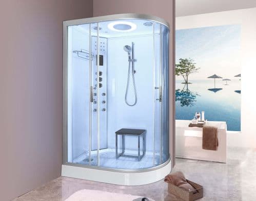 Lisna Waters LW18 1200 x 800 Steam Shower Cabin Left Handed White Offset Quadrant Enclosure