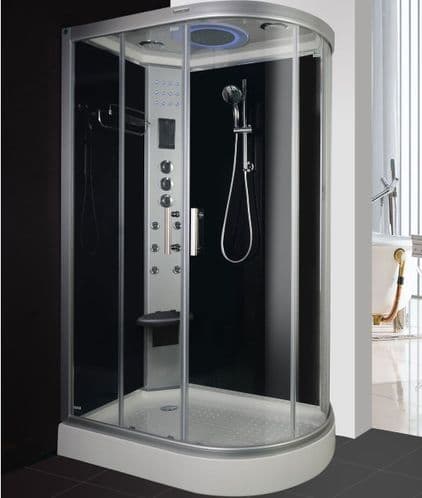 Lisna Waters LW20 Black 1200 x 800 Hydro Shower Cabin Left Handed Offset Quadrant Enclosure