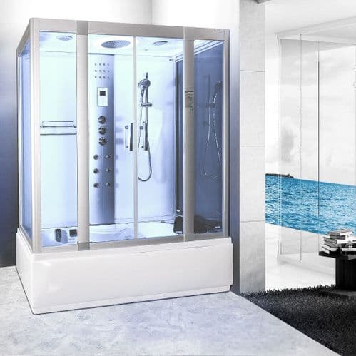 Lisna Waters LWW5 1600mm x 850mm Steam Shower Cabin Whirlpool and Airspa Bath - White