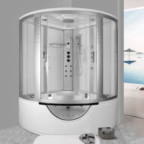Lisna Waters LWW6 White Corner Steam Shower Whirlpool and Airspa Bath 1500mm x 1500mm