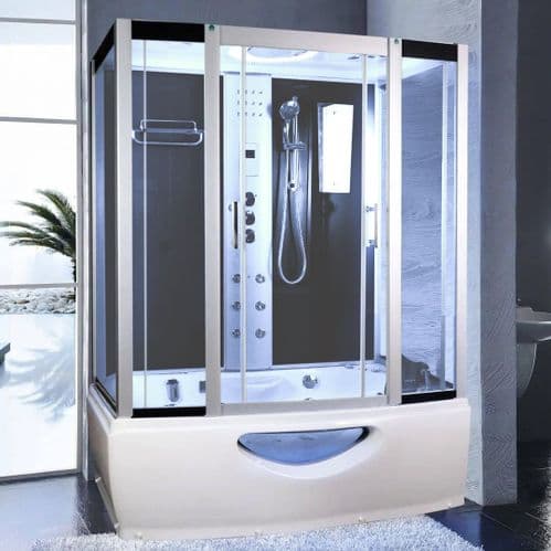 Lisna Waters Ohio 1670mm x 850mm Black Steam Shower Whirlpool and Airspa Bath