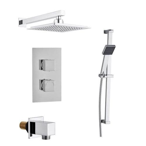Madrid Square Twin with Diverter TMV2 Concealed Thermostatic Valve, Fixed Head & Slide Kit Pack