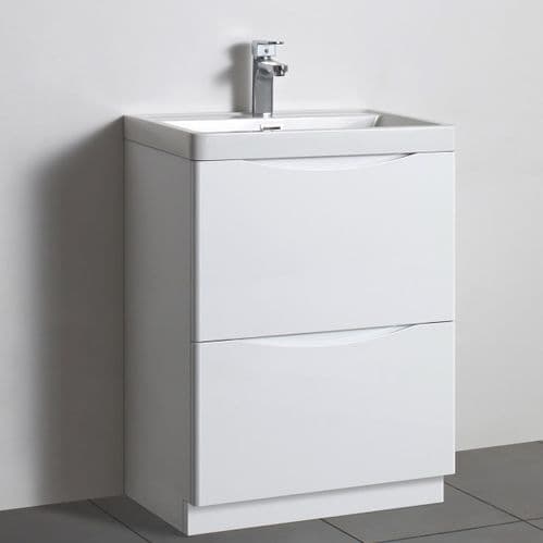 Naples Smile White Gloss 600mm Bathroom Floor Standing Vanity Unit With Basin - Jupiter