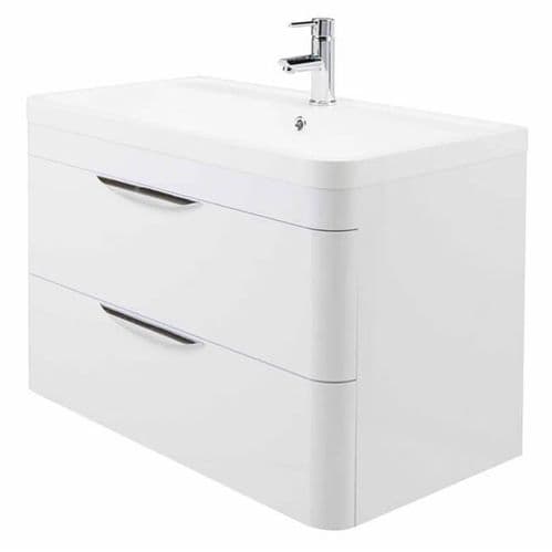 Parade 800mm Vanity Unit with Basin White Gloss Wall Mounted Cabinet and Basin - NUIE