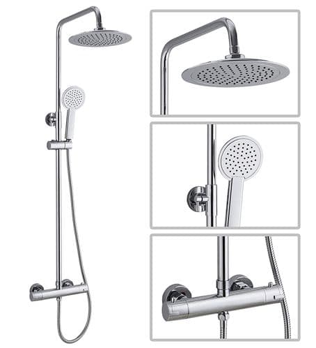 Tiffy Chrome Round TMV2 Thermostatic Fixed Head Shower with Riser Rail and Detachable Head With Easy