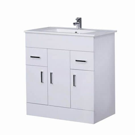 Turin 800mm Bathroom Floor Standing Vanity Unit With Basin High Gloss White Minimalist