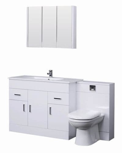 Turin Gloss White Cloakroom Suite 1000mm with Mirror Cabinet