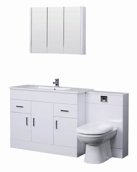 Combination Basin & WC Vanity Units: Turin Gloss White Cloakroom Suite 1000mm with Mirror Cabinet  from
