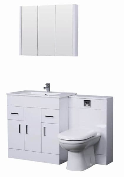 Combination Basin & WC Vanity Units: Turin Gloss White Cloakroom Suite 800mm with Mirror Cabinet  from