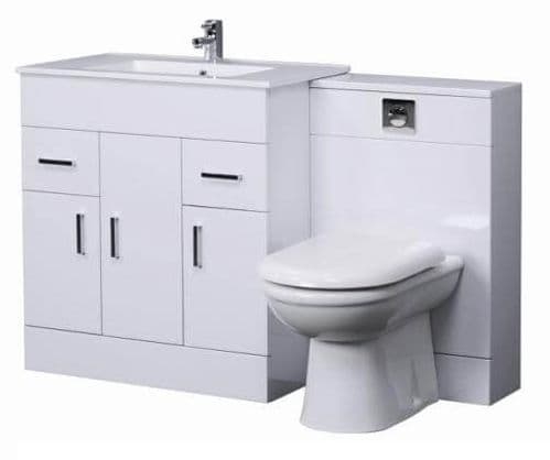 Turin Gloss White Cloakroom Vanity Suite 1300mm Unit with BTW  WC UNIT