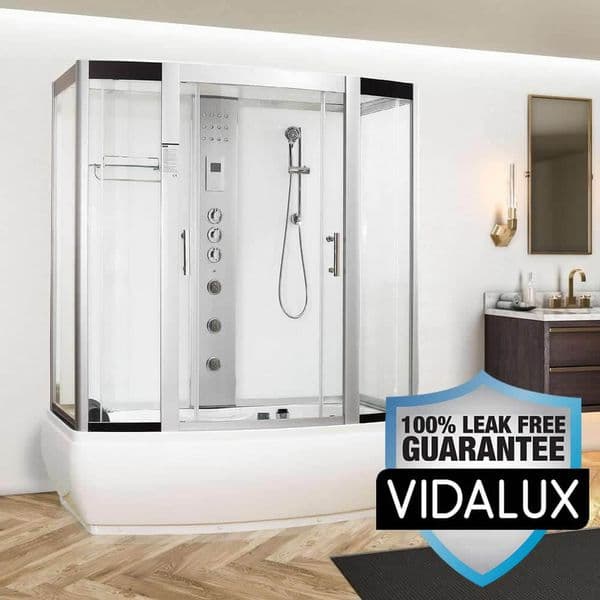 Vidalux Aegean White 1700mm x 900mm Steam Shower Cabin and Whirlpool Bath