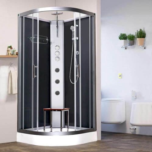 Vidalux Pure 900mm x 900mm Black Quadrant Hydro Shower Cubicle Self-Contained Cabin
