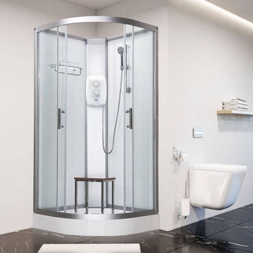 Vidalux Pure-E 800mm x 800mm Quadrant Hydro Shower Cubicle Self-Contained Cabin With Electric Shower