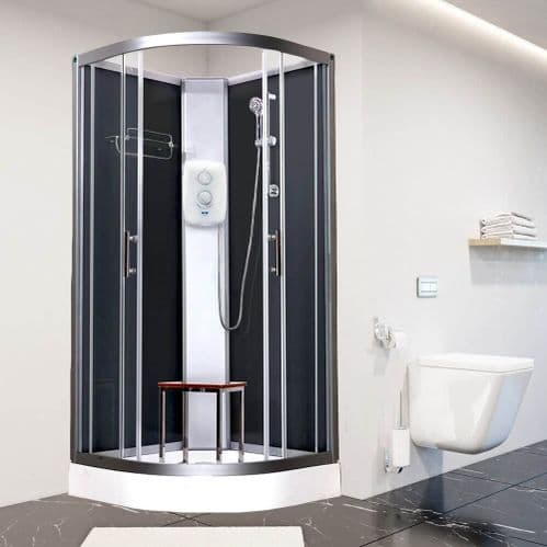 Vidalux Pure-E Black 1000mm x 1000mm Quadrant Shower Pod Cubicle Cabin With Electric Shower