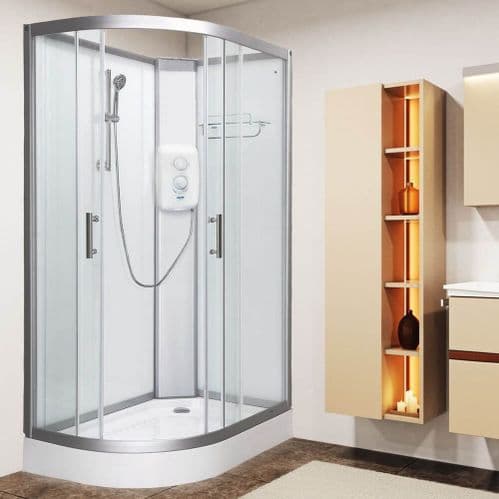 Vidalux Right Hand Pure-E 1200mm x 800mm Offset Quadrant Shower Pod  With Electric Shower